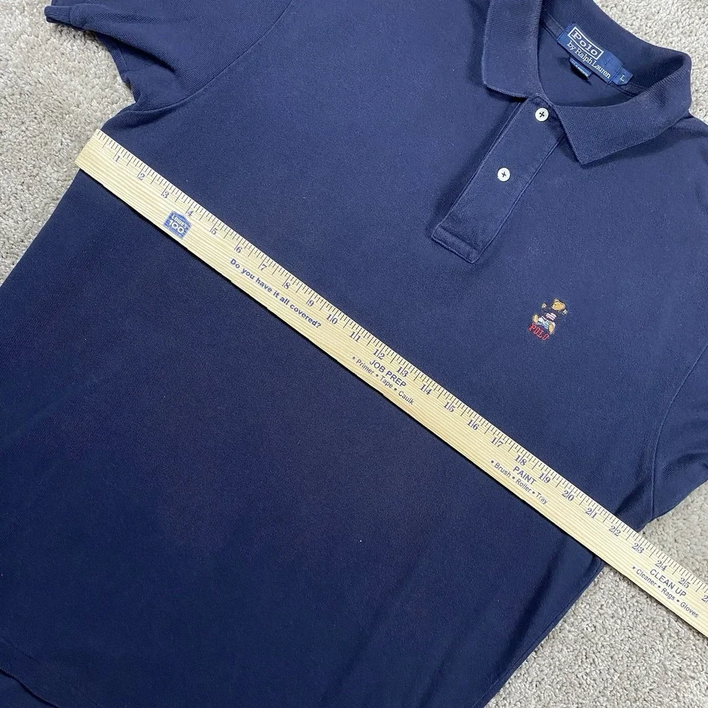 Polo Ralph Lauren Baby Bear Shirt Mens Large Knit‎ Blue Logo Collar Embroidered